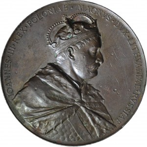 R-, Medal 1883, Jan III Sobieski, Odsiecz Wiedeńska, sygnowany Tautenhayn, brąz 70mm