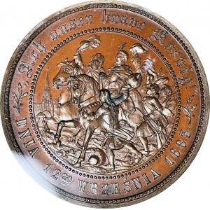 R-, Medal 1883, Jan III Sobieski, 200-lecie Oswobodzenia Wiednia, brąz 53mm, WYŚMIENITY