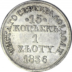 Zabór Rosyjski, 1 złoty = 15 kopiejek 1836 MW, piękne