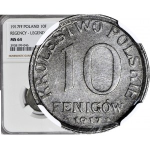R-, Królestwo Polskie, 10 fenigów 1917 FF, napis blisko obrzeża, IDEALNE