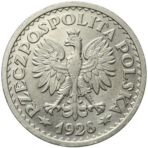 RR-, PRÓBA, 1 złoty 1928, Wieniec z kłosów, nikiel, bardzo rzadka