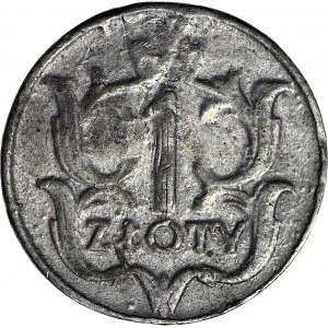 R-, 1 złoty 1929 nominał w wieńcu , fałszerstwo z epoki