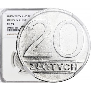 RRR-, 20 złotych 1985, PRÓBA technologiczna, ALUMINIUM, nienotowane, c.a