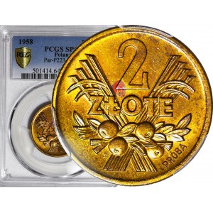 RR-, 2 złote 1958 Jagody, PRÓBA, MOSIĄDZ, nakład 100szt., rzadkość, c.a.