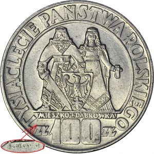 RR, 100 złotych 1966, Mieszko i Dąbrówka, destrukt, ZANIKAJĄCY napis Gosławski