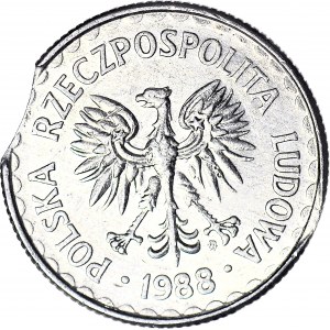 R-, 1 złoty 1988, DESTRUKT, błąd wykrawania krążka, mennicze