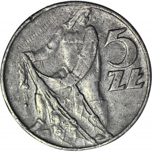 R-, 5 złotych 1959 Rybak, fałszerstwo z epoki w jasno-szarym stopie