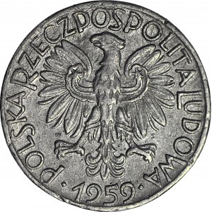 R-, 5 złotych 1959 Rybak, fałszerstwo z epoki w jasno-szarym stopie