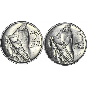 Zestaw 2 szt., 5 złotych Rybak 1960 i 1974r, mennicze