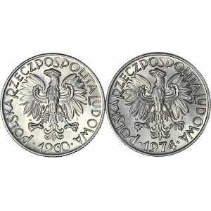 Zestaw 2 szt., 5 złotych Rybak 1960 i 1974r, mennicze