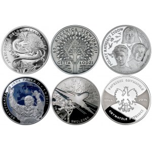 Zestaw sześciu monet kolekcjonerskich 20 złotych, idealne mennicze egzemplarze