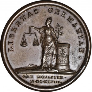 Francja, Ludwik XIV, Medal 1648 brąz, Libertas Germaniae, suita J Mauger, menniczy