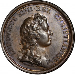 Francja, Ludwik XIV, Medal 1654 brąz, Dives Triumphis Gallia, suita J Mauger, menniczy