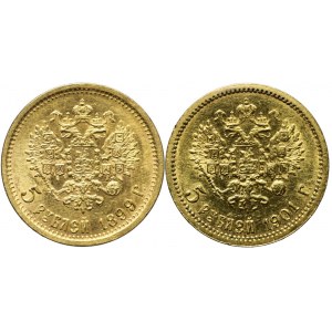 Rosja, Mikołaj II, Zestaw dwóch monet złotych 5 rubli, bardzo ładne