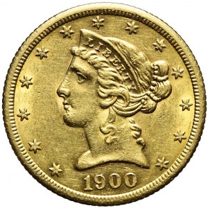 Stany Zjednoczone Ameryki (USA), 5 dolarów Liberty Head, 1900, San Francisco, bardzo ładne