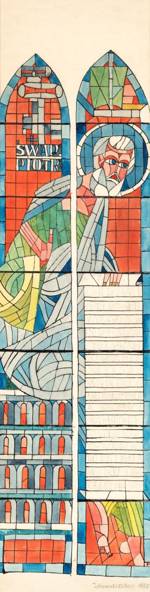 Jerzy NOWOSIELSKI (1923 - 2011), Święty Piotr - projekt witraża do katedry we Wrocławiu, 1955