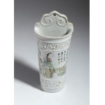 Porcelain baguette holder with figure. China, Late Qing Dynasty (1644-1911).
