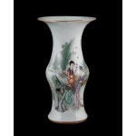 A baluster-shaped painted porcelain vase depicting female figures in a naturalistic landscape. China, 20th century.
