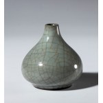 A small, craquelure-glazed celadon ceramic vase. China, 20th century.