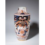 A porcelain vase painted with red, blue, and gold enamels and decorated in the Kutani style. Europe, 20th century.