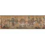 An important painting composed of twelve panels. Ink and colors on silk, China, Qing Dynasty (1644-1912).