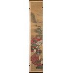 An important painting composed of twelve panels. Ink and colors on silk, China, Qing Dynasty (1644-1912).