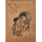 Indian ink on silk painting depicting two children. Signed Tran Van Tho (1917-2004).