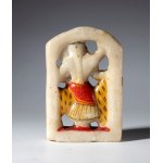 Carved, painted, and partially gilded alabaster stele depicting the goddess Durga. India, Rajasthan, 19th century.