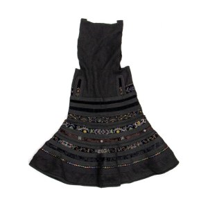 Balkan wool felt dress decorated with gold thread embroidery and colored glass beads. Southeastern Europe, 20th century.