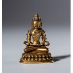 Small gilded copper Buddha statue with a hollow relic base. Tibet, 19th century