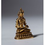 Small gilded copper Buddha statue with a hollow relic base. Tibet, 19th century