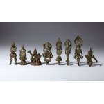 Eight small bronze devotional figures. China, Qing period (1644-1912).