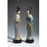 Pair of figures in cloisonné enamel on copper. China, Qing Dynasty (1644-1911), circa 1900