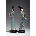 Pair of figures in cloisonné enamel on copper. China, Qing Dynasty (1644-1911), circa 1900