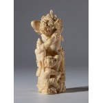 Finely carved marine ivory group depicting Garuda with monkeys and a demon. Indonesia, 19th century.