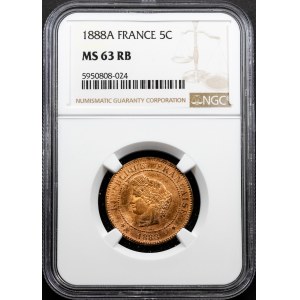 Third Republic, 5 Centimes 1888, A, Paris
