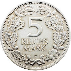 Weimarer Republik, 5 Reichsmark 1925, F, Stuttgart