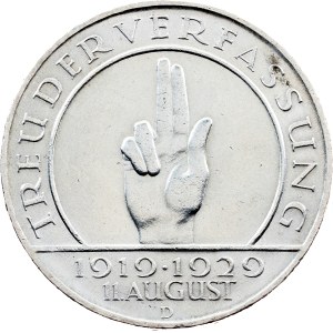 Weimar Republic, 3 Reichsmark 1929, D, Munich