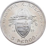 Hungary, 5 Pengo 1938, BP-UP, Budapest (Artex Restrike)