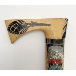 Wooden walking stick with badges of Polish mountain huts