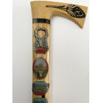 Wooden walking stick with badges of Polish mountain huts