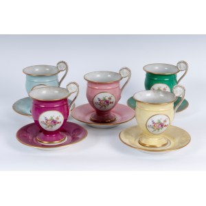 Set of five coffee cups with saucers, Set of five coffee cups with saucers