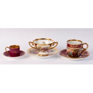 Lot of three cups with saucer, Lot of three cups with saucer
