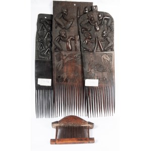 Lot of four wooden combs of different shapes and sizes, Lot of four wooden combs of different shapes and sizes