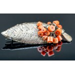 Orno. Large "Leaf with beads" brooch.