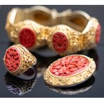 Beautiful gilded "China". Set of bracelet, ring, brooch.