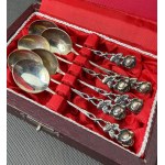 Set of 6 silver "Roses" spoons with box. [Silver]
