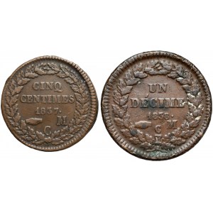 Monako, Honoriusz V, 5 centimes i 1 decime 1837-1838 (2szt)