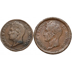 Monako, Honoriusz V, 5 centimes i 1 decime 1837-1838 (2szt)