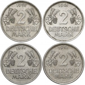 Germany, GFR, 2 mark 1951 - D, F, G, J - (4pcs)